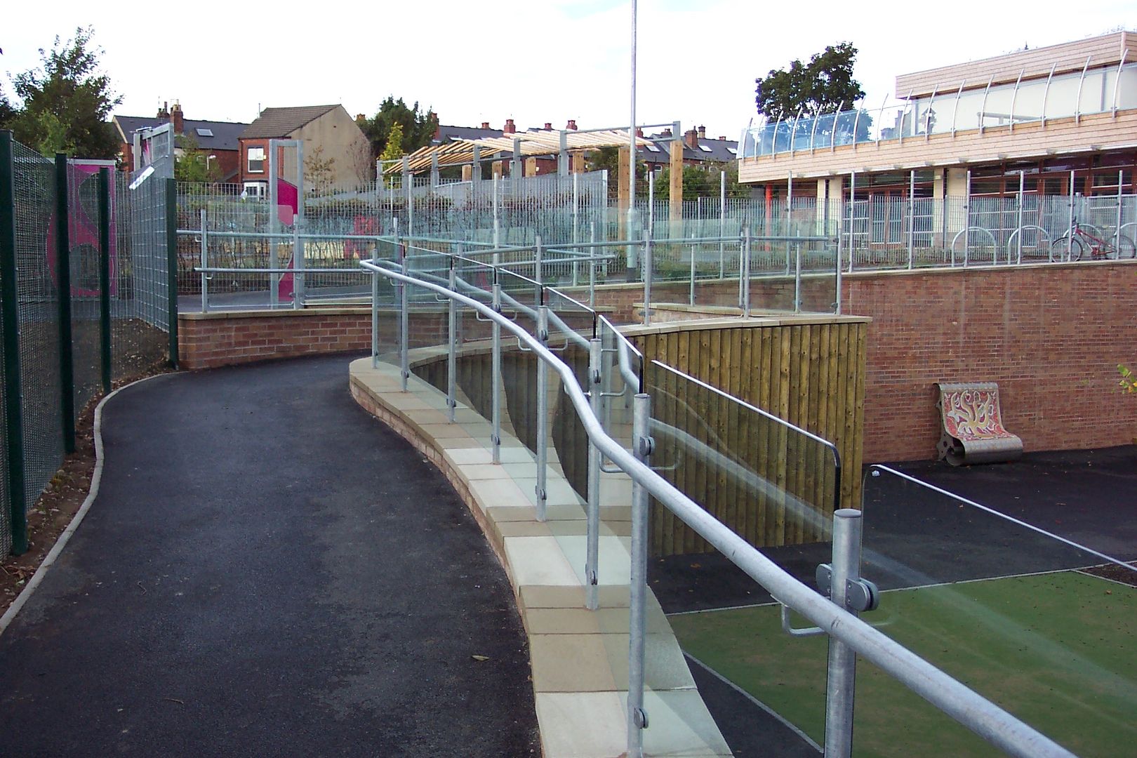 Glazed balustrade to ramp with twin handrails sheffield yorkshire