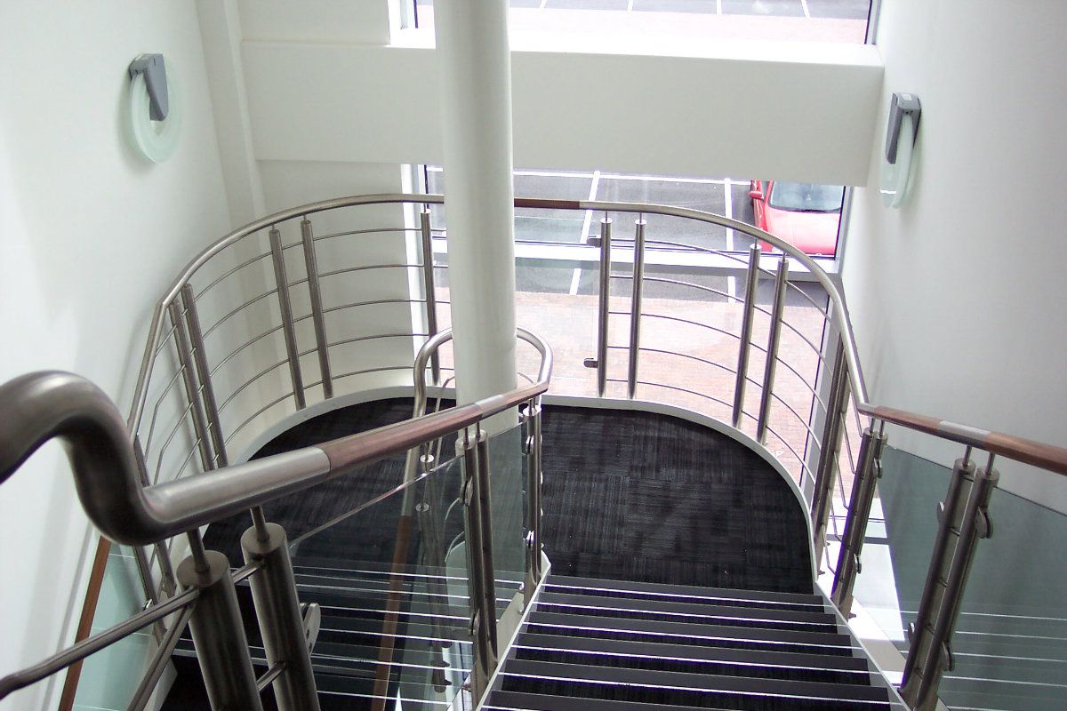 staircase railings with glass and steel