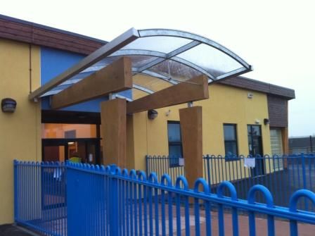 School canopy in sheffield with box section steel and covered roof