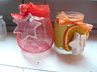  Vasetti porta candele con retina della frutta e decorazioni di pasta di sale