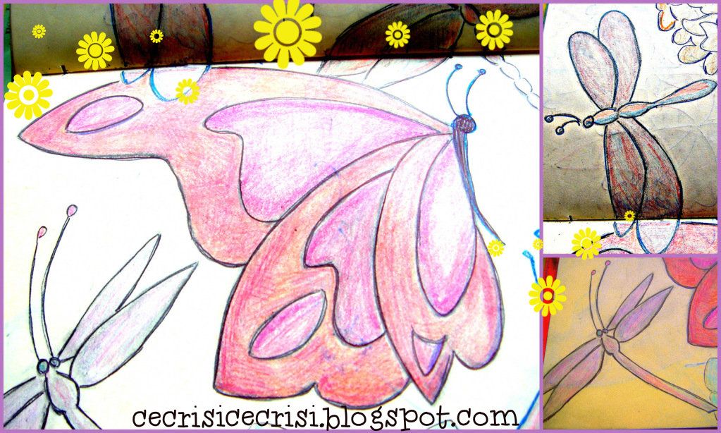 collage farfalle dipinte coi colori a matita