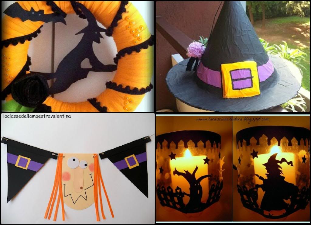 halloween home decor, maestra valentina, bandiera, ghirlanda, festone Halloween, cappello strega, porta candela ricicloso, riciclo creativo
